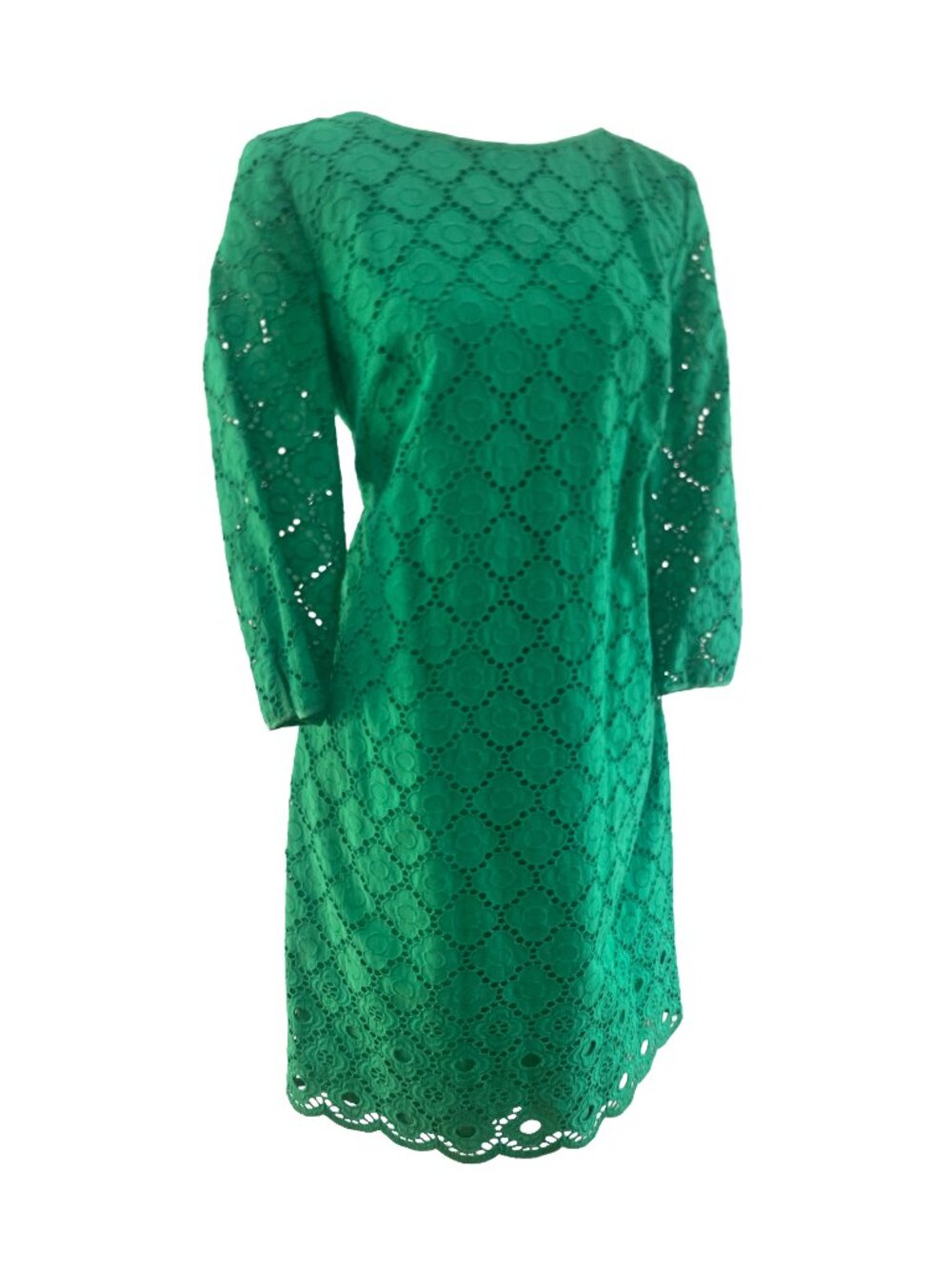 Talbots Petites Emerald Green Cotton Eyelet Sheath Dress 10P Lined